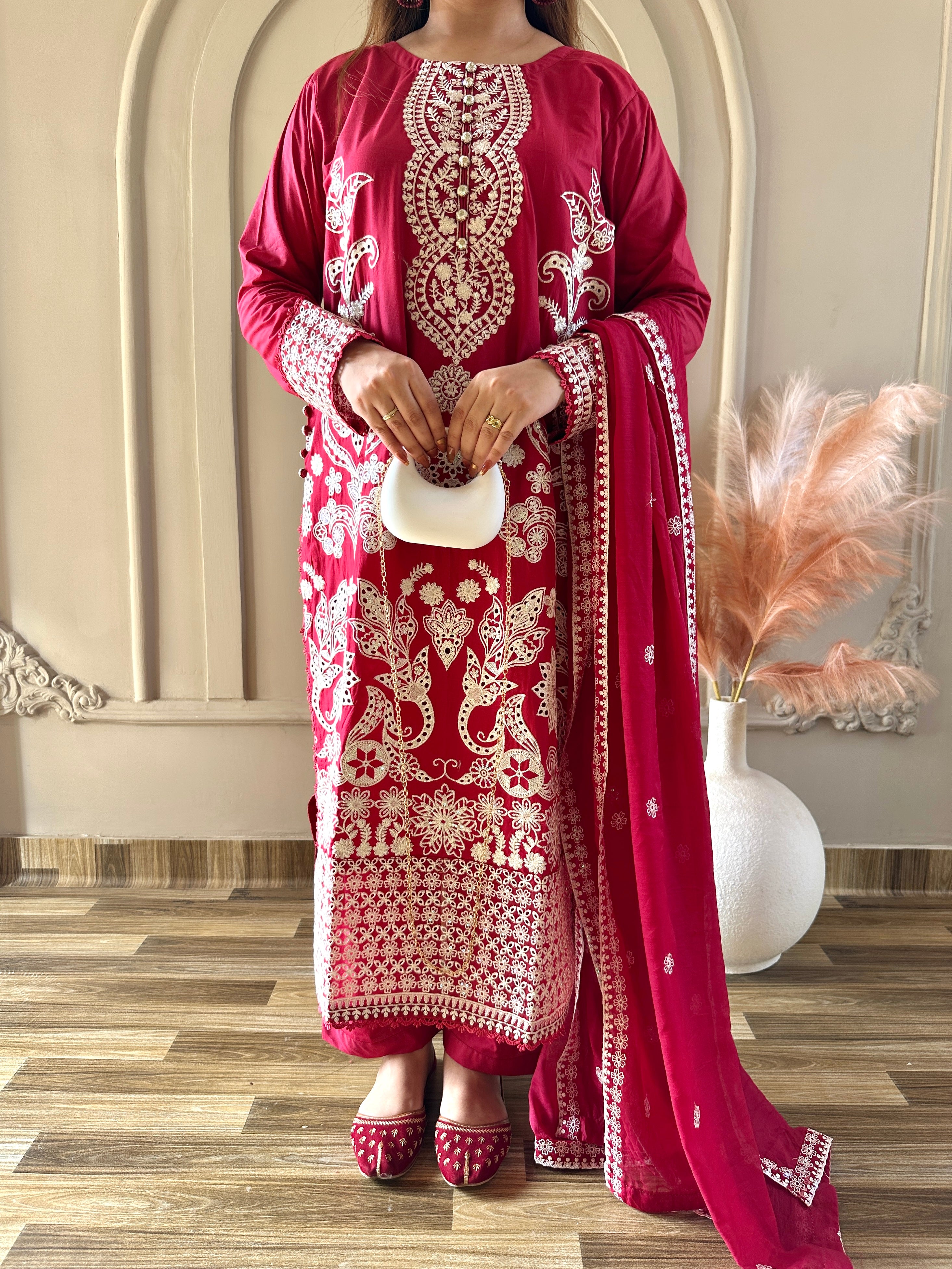 Mahnoor (Deep Red) - 3Pc