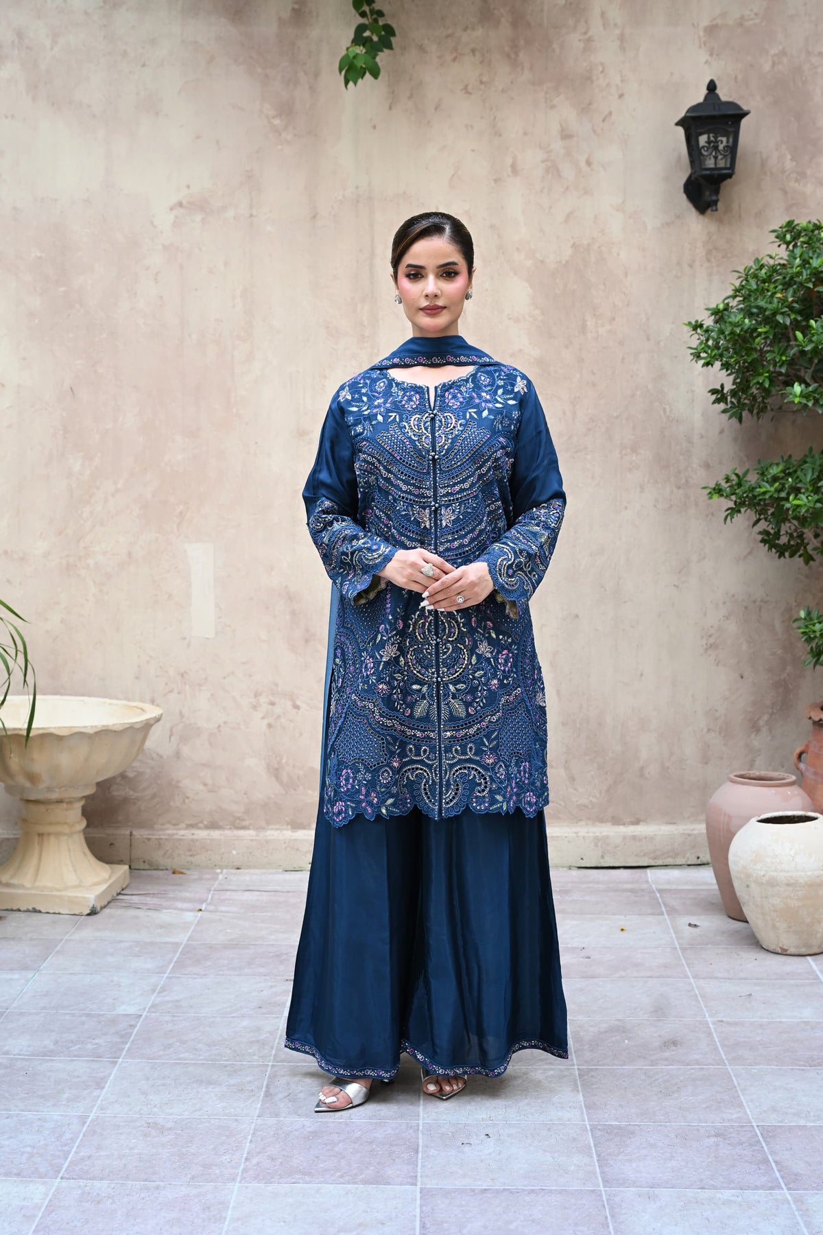 Amour -Deep teal (Embroidered) - 3Pc