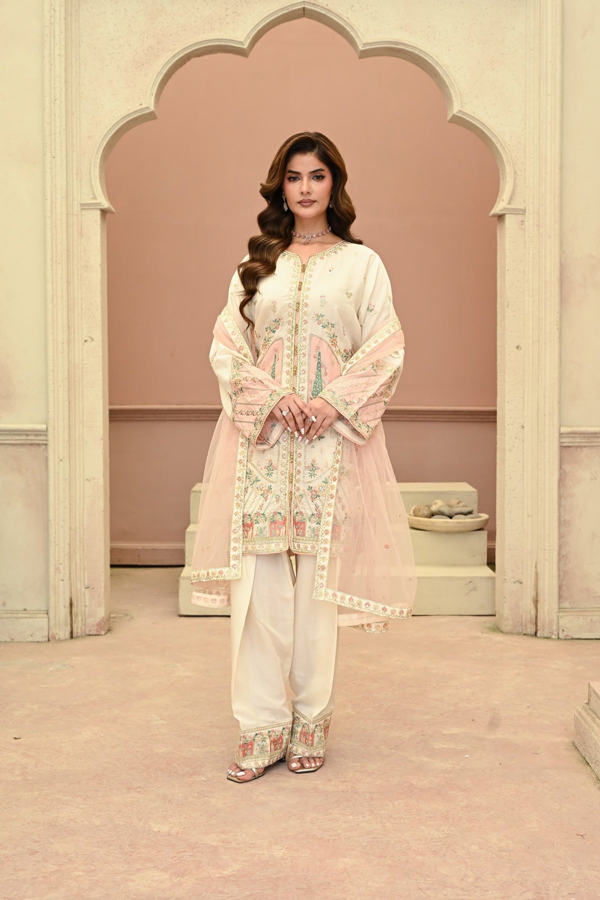 Seline -beige(Embroidered) - 3Pc