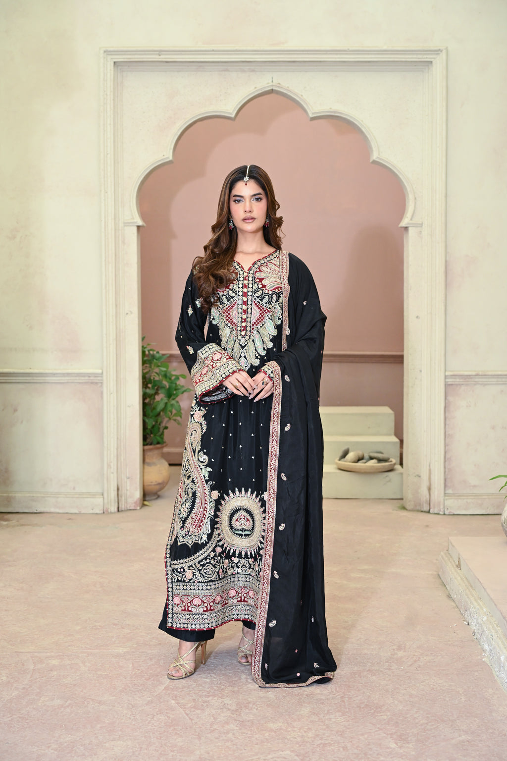 Valentina-Black (Embroidered) - 3Pc