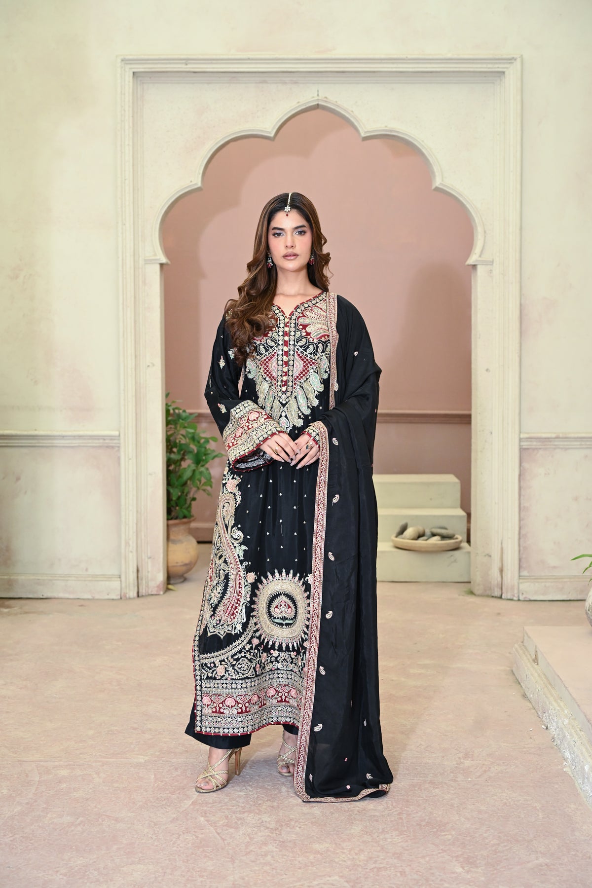 Valentina-Black (Embroidered) - 3Pc