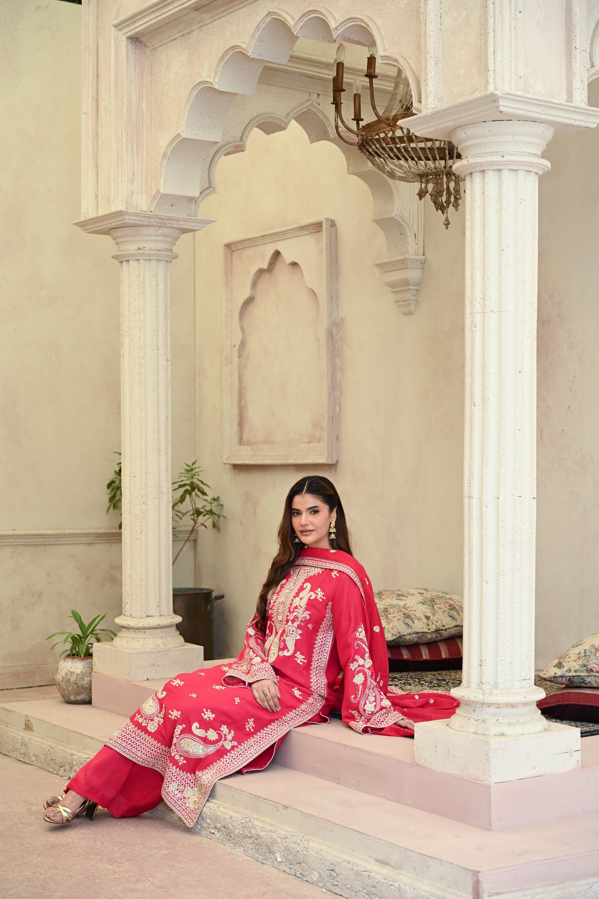Seraphine -Ruby pink (Embroidered) - 3Pc