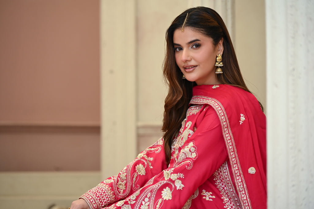 Seraphine -Ruby pink (Embroidered) - 3Pc