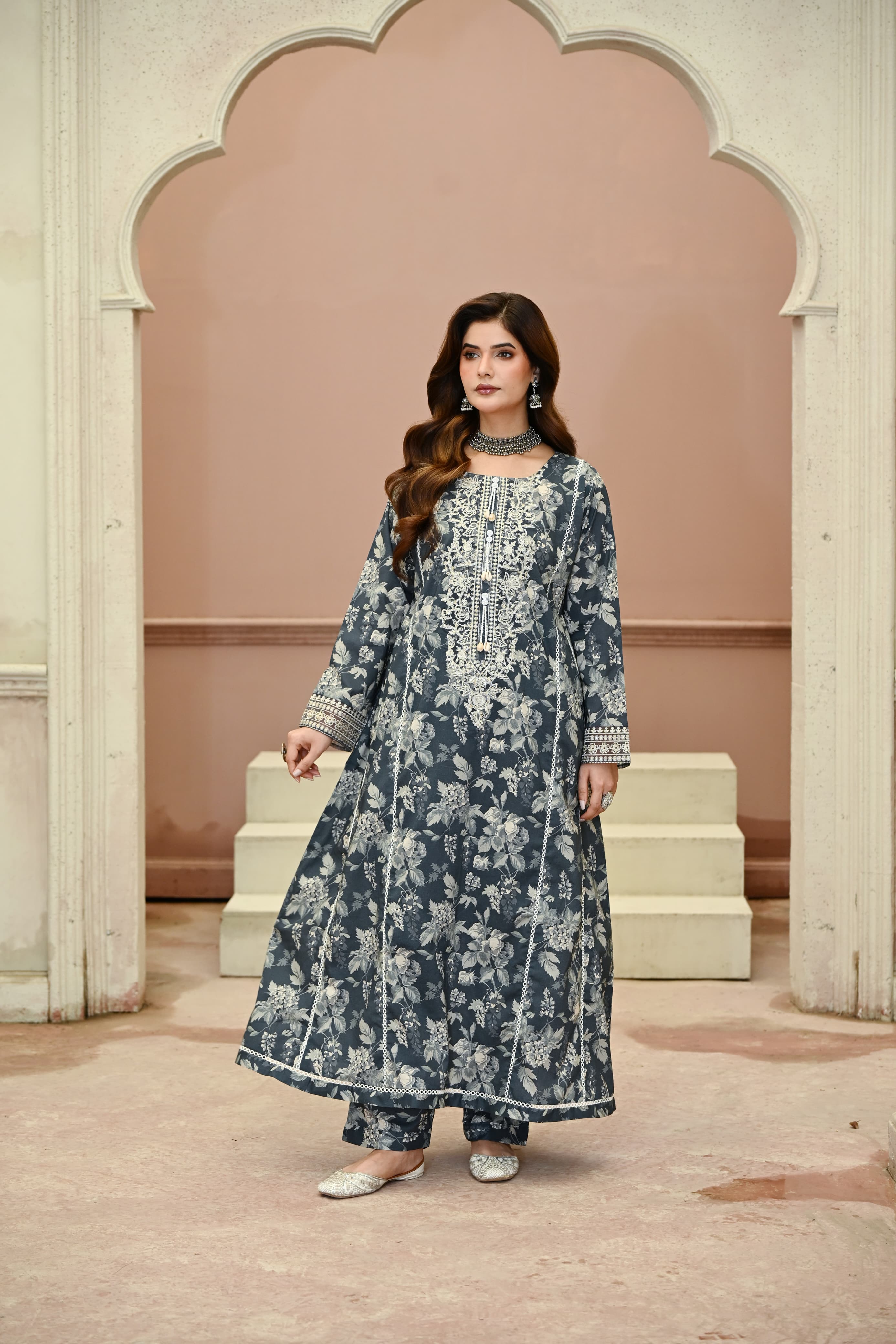 Aab-e-Bahaar -Storm Blue (Embroidered) - 3Pc