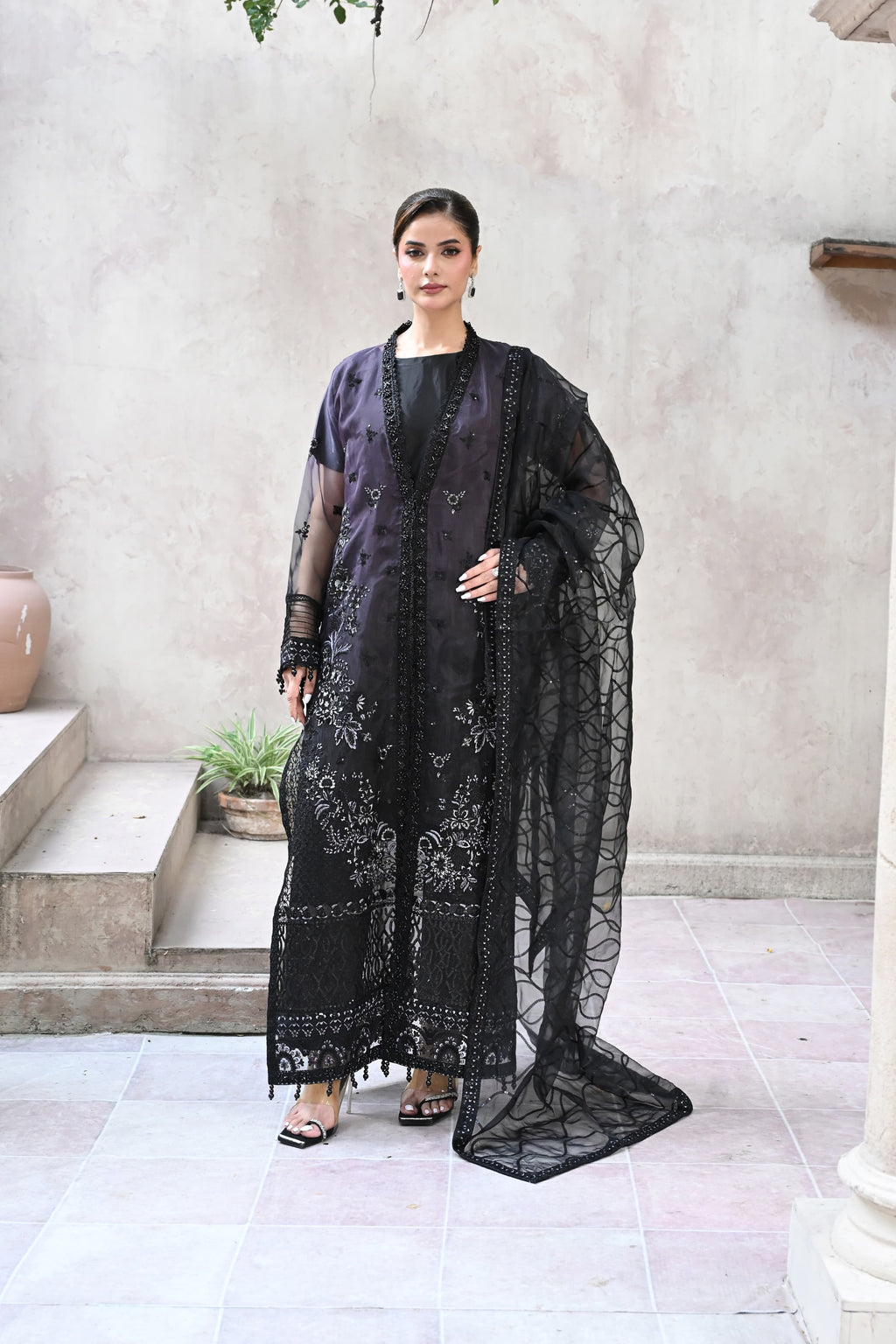 Belle -Midnight plum(Embroidered) - 3Pc