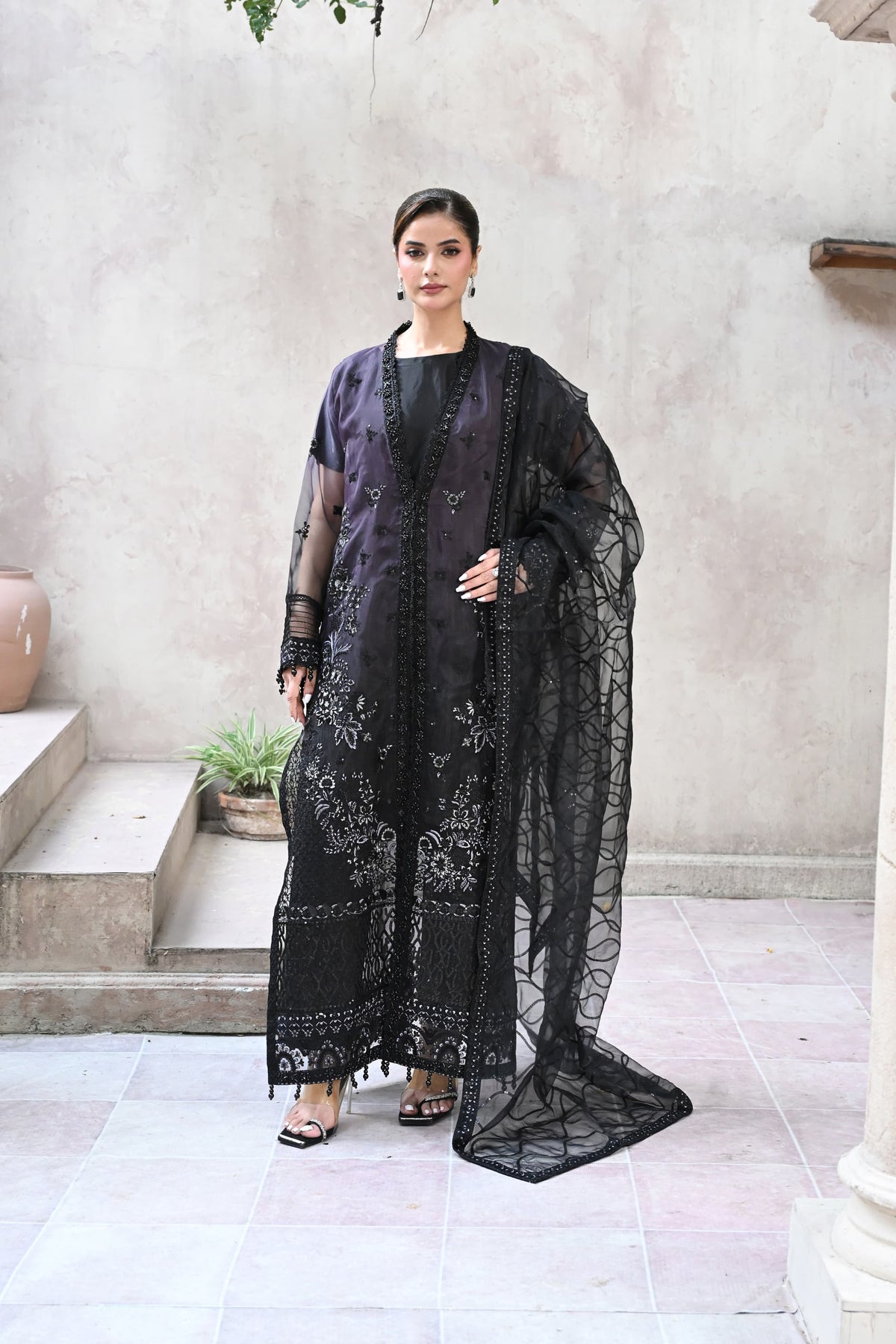 Belle -Midnight plum(Embroidered) - 3Pc