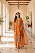 Rhea-Burnt orange Embroidered pret (3 pc)