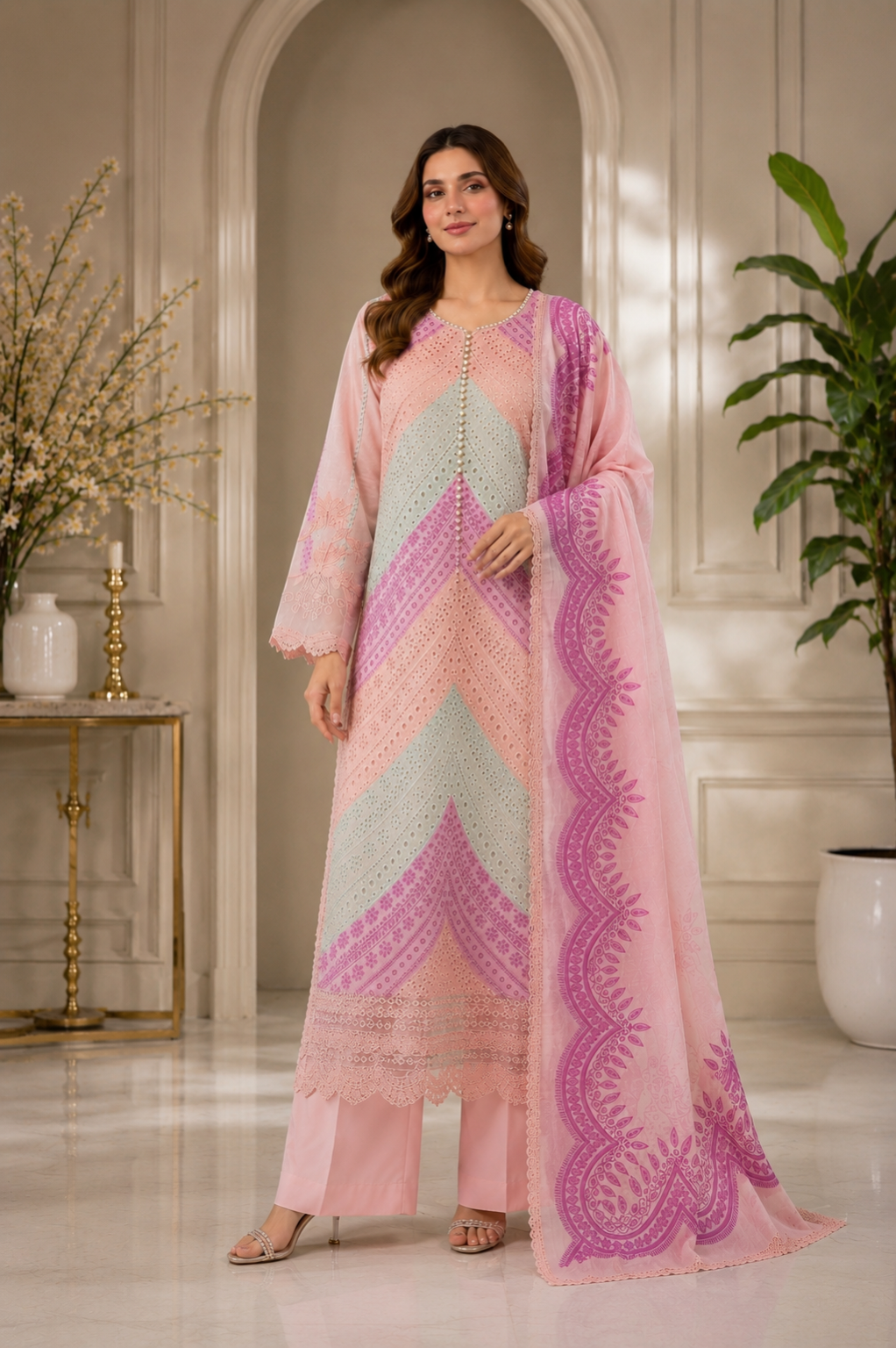 Rosy (Embroidered) - 3Pc