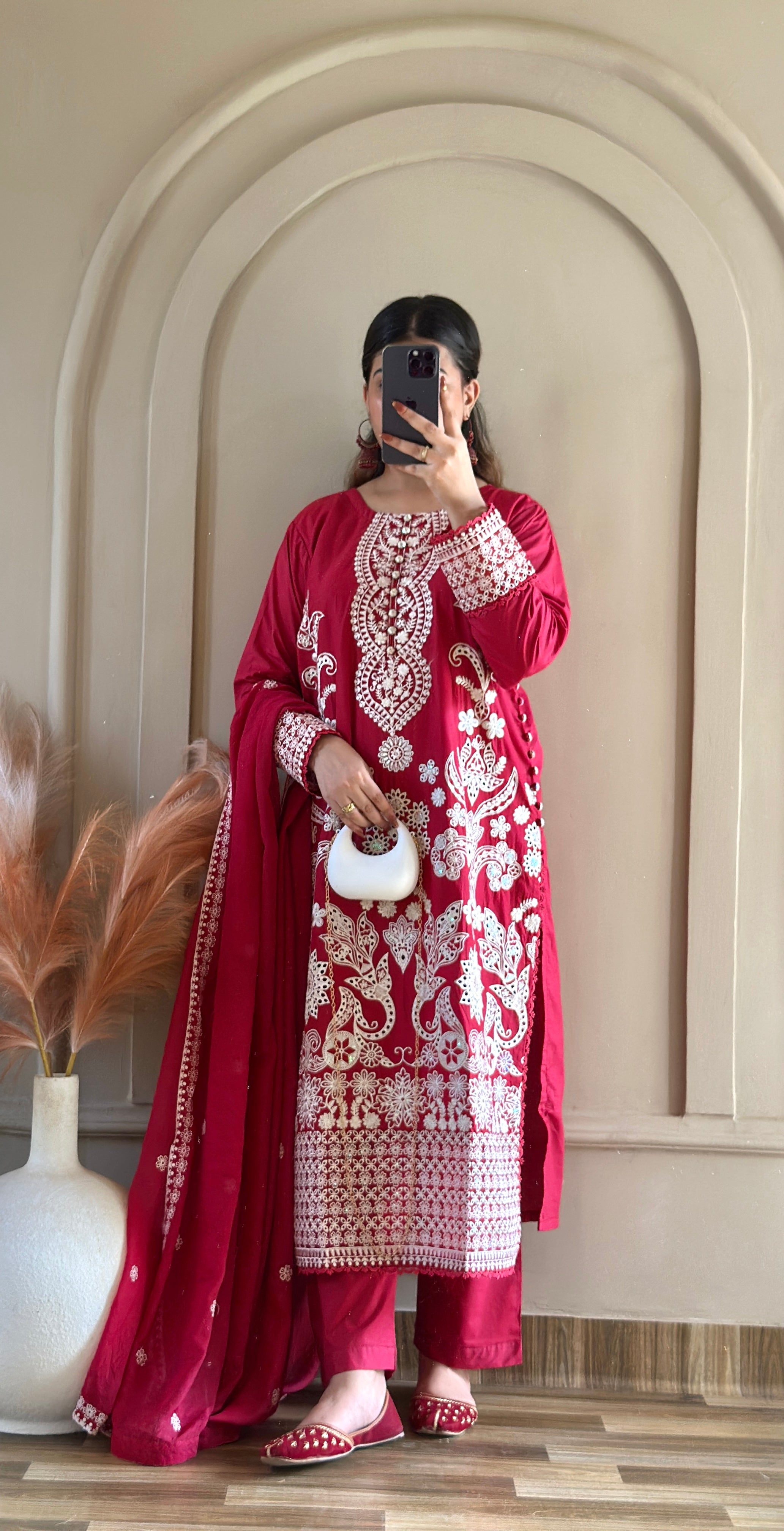 Mahnoor (Deep Red) - 3Pc