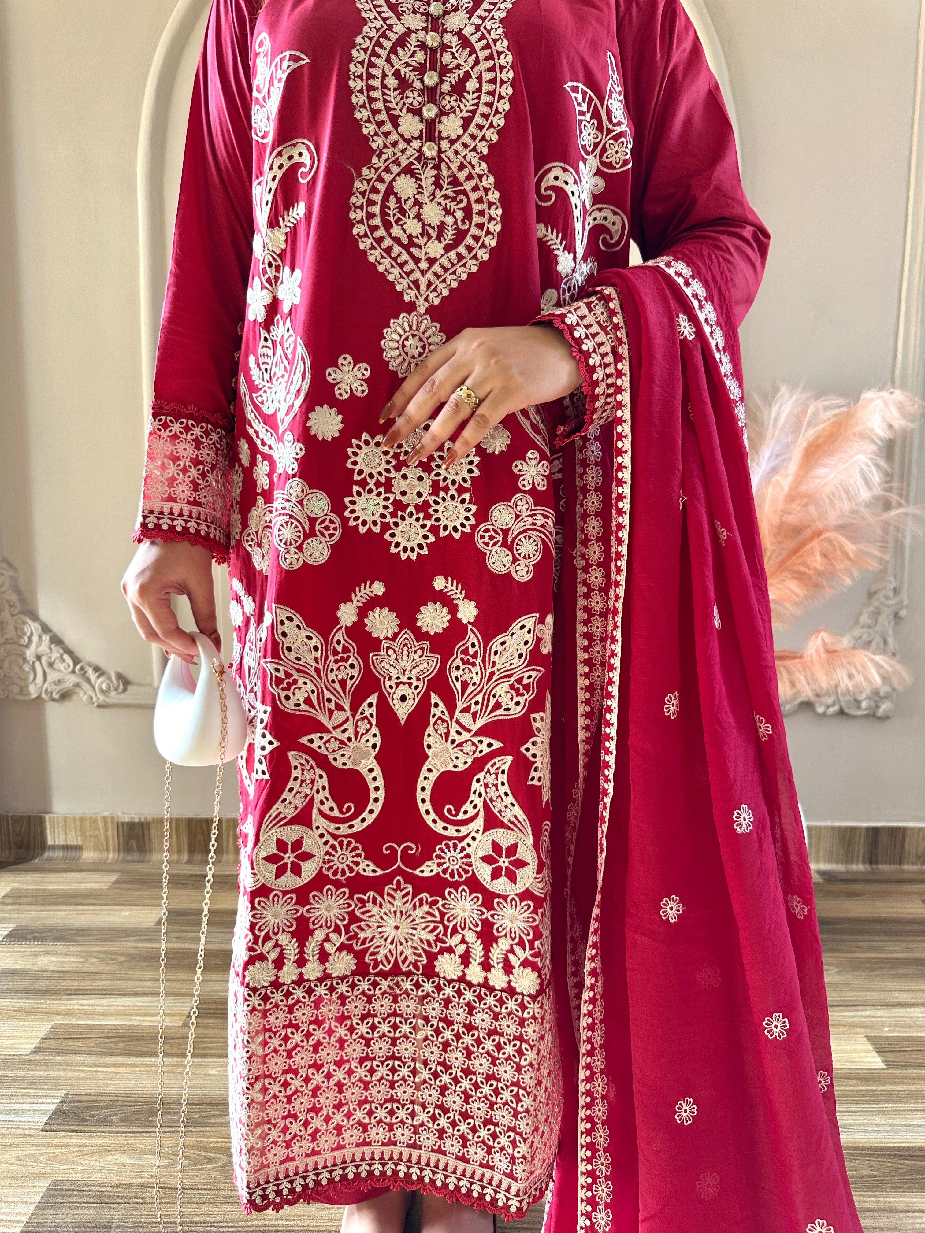 Mahnoor (Deep Red) - 3Pc