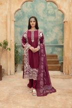 Noor-Wine Embroidered Pret (3pc)