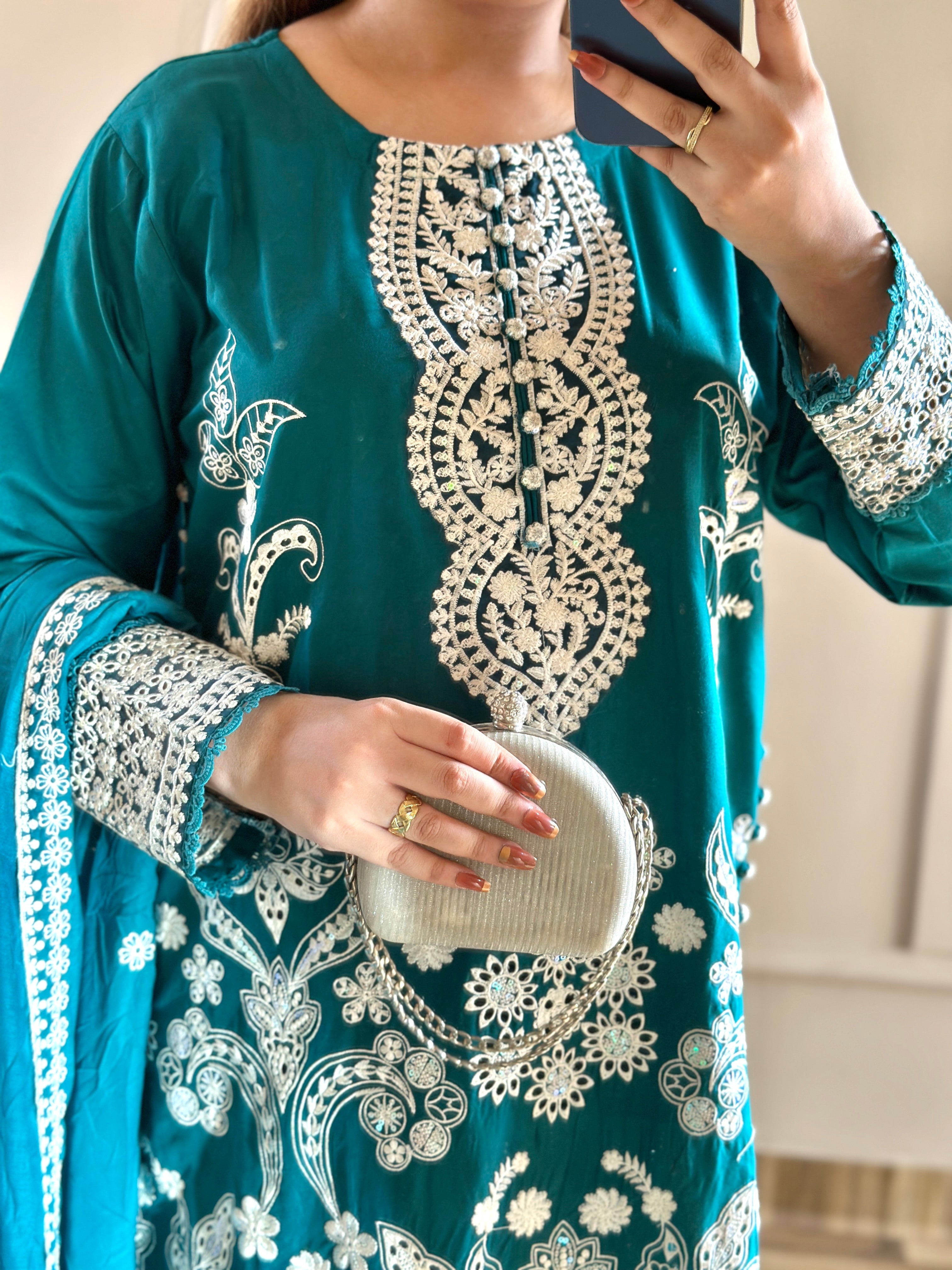 Mahnoor (Bottle Green) - 3Pc