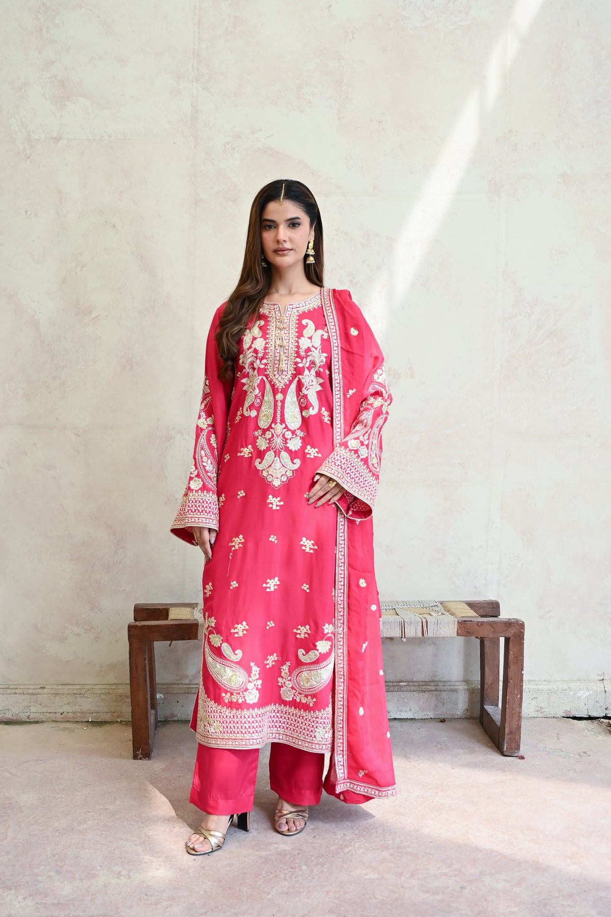Seraphine -Ruby pink (Embroidered) - 3Pc