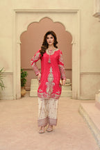 Rosalie -Ruby coral(Embroidered) - 3Pc