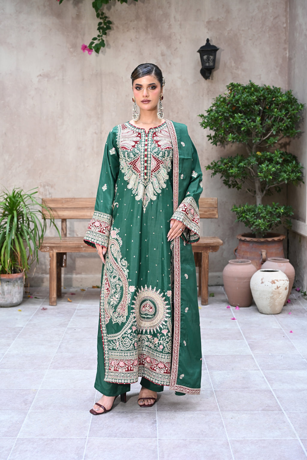 Valentina-Emerald Green (Embroidered) - 3Pc