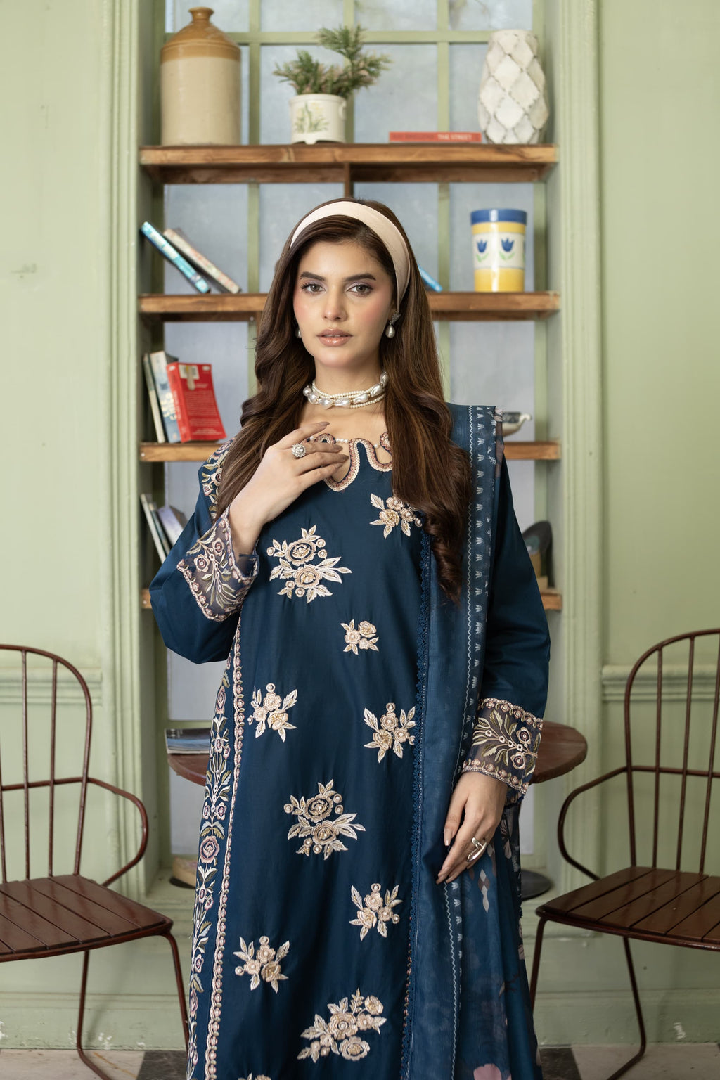 Meher-Midnight blue Embroidered Pret (3pc)