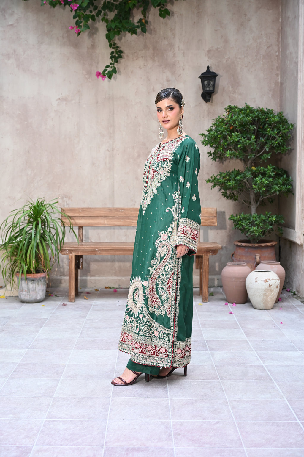 Valentina-Emerald Green (Embroidered) - 3Pc