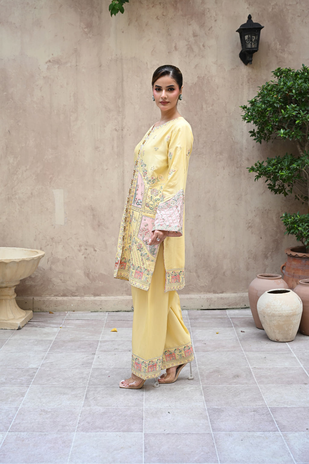 Seline -butter yellow(Embroidered) - 3Pc