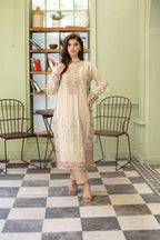 GulNoor-Ivory beige Embroidered suit (3pc)