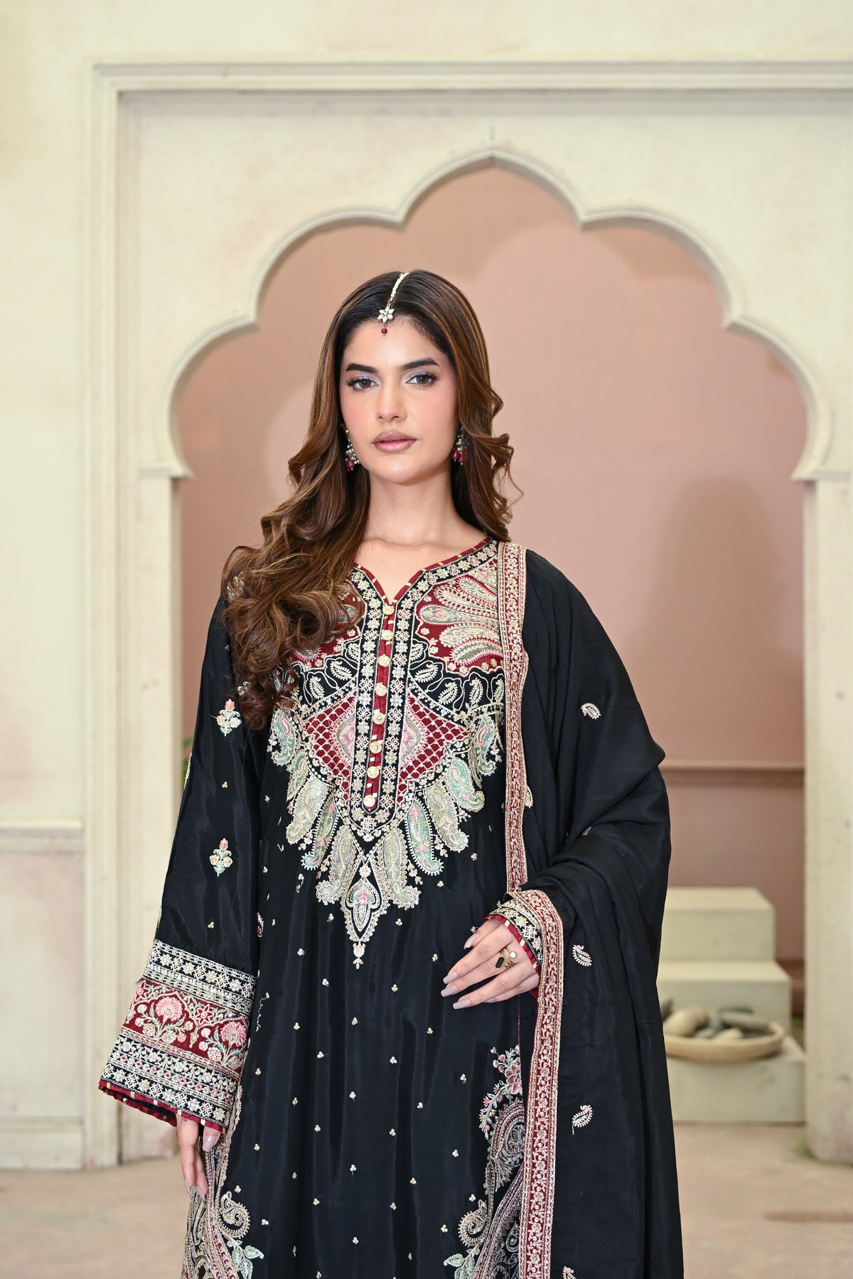 Valentina-Black (Embroidered) - 3Pc