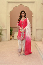 Rosalie -Ruby coral(Embroidered) - 3Pc