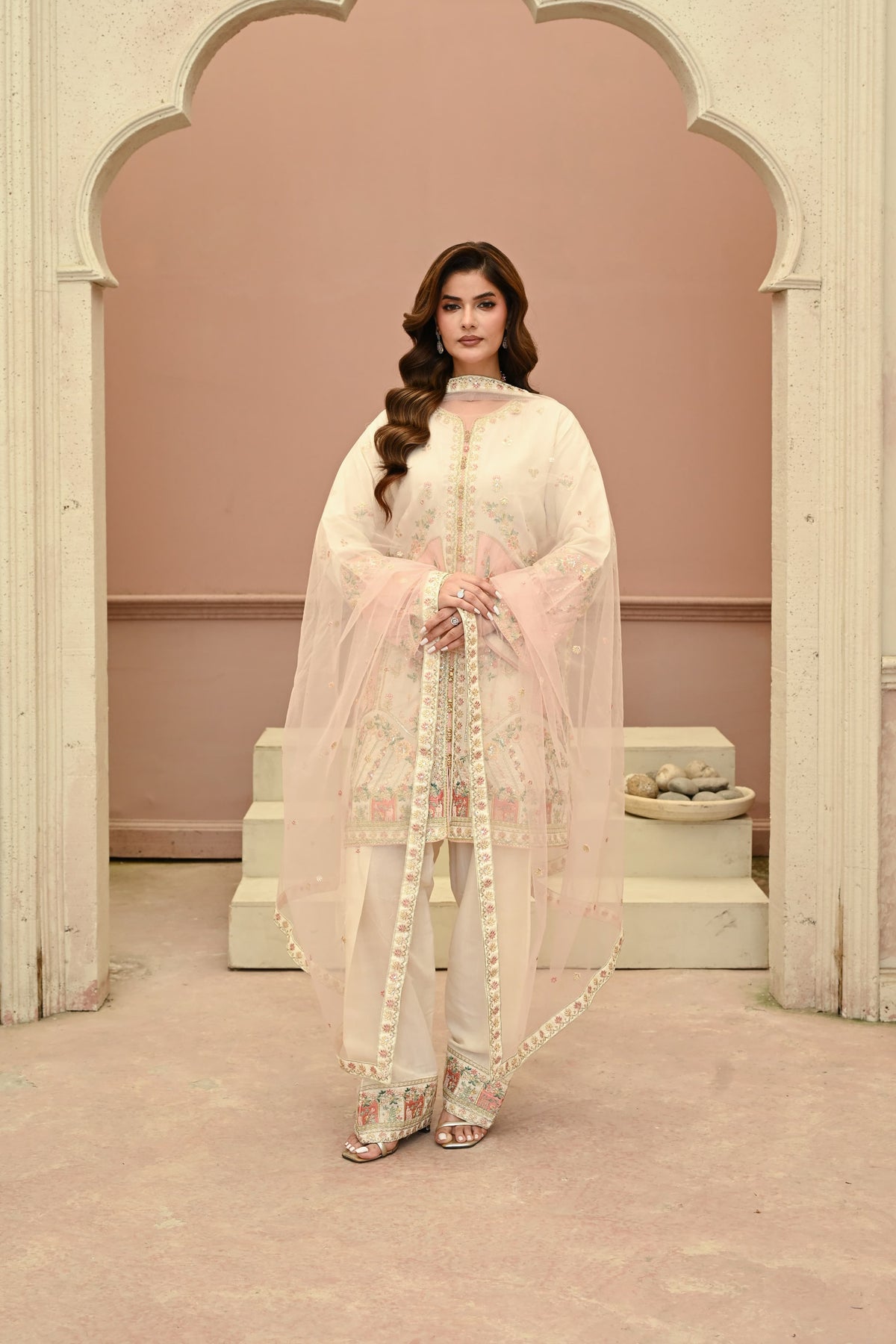 Seline -beige(Embroidered) - 3Pc