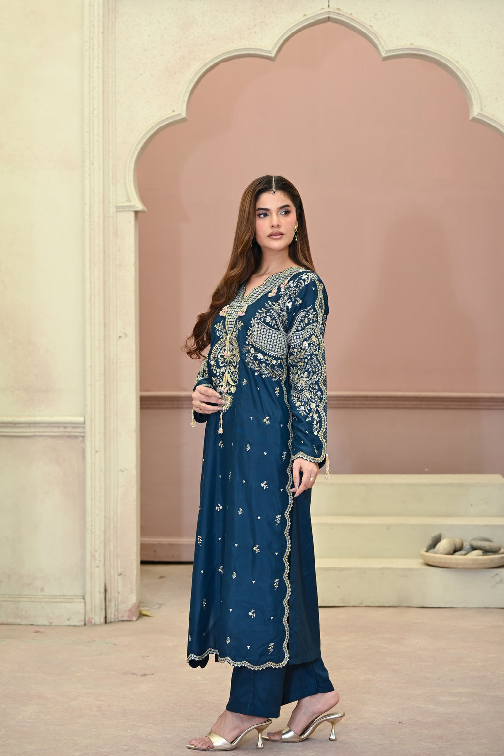 Roselle -Sapphire(Embroidered) - 3Pc