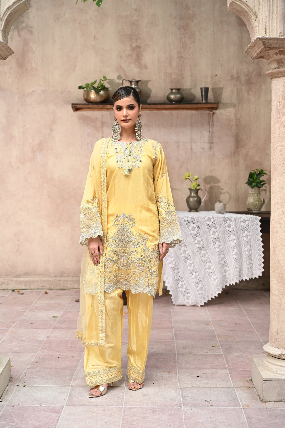 Celleste -Butter Yellow(Embroidered) - 3Pc