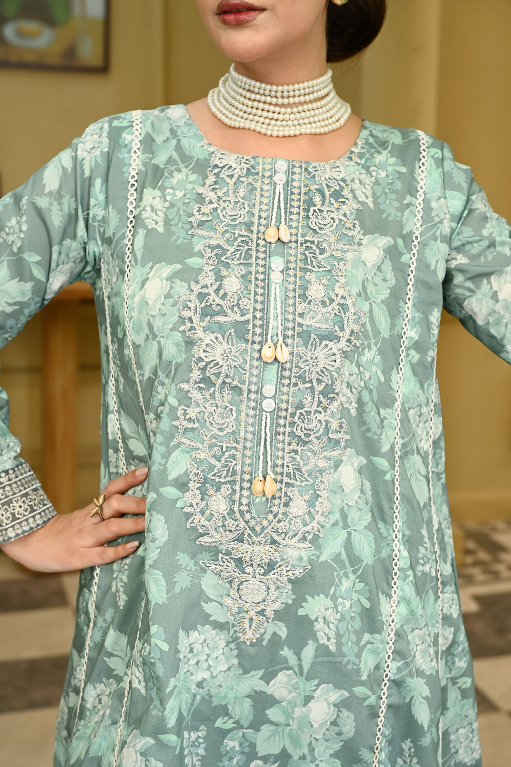Aab-e-Bahaar -Aqua Sage (Embroidered) - 3Pc