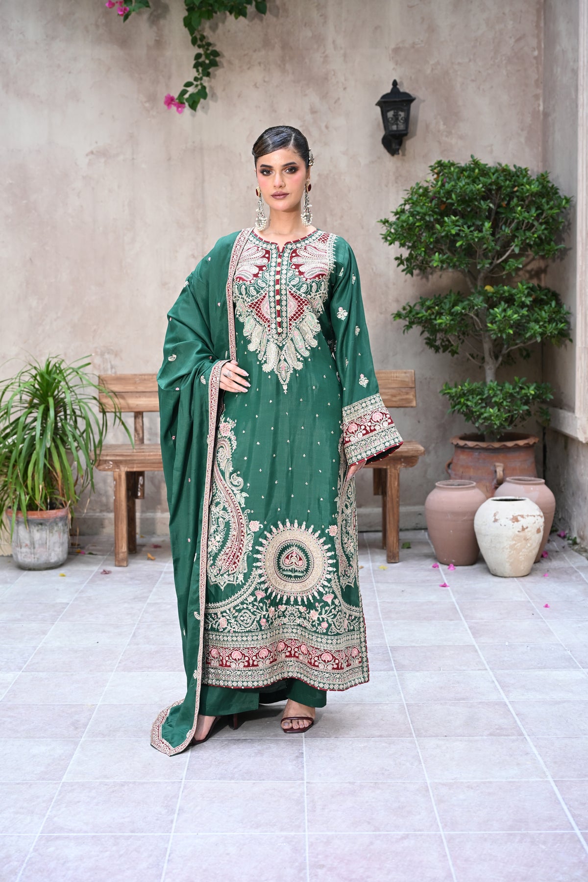 Valentina-Emerald Green (Embroidered) - 3Pc