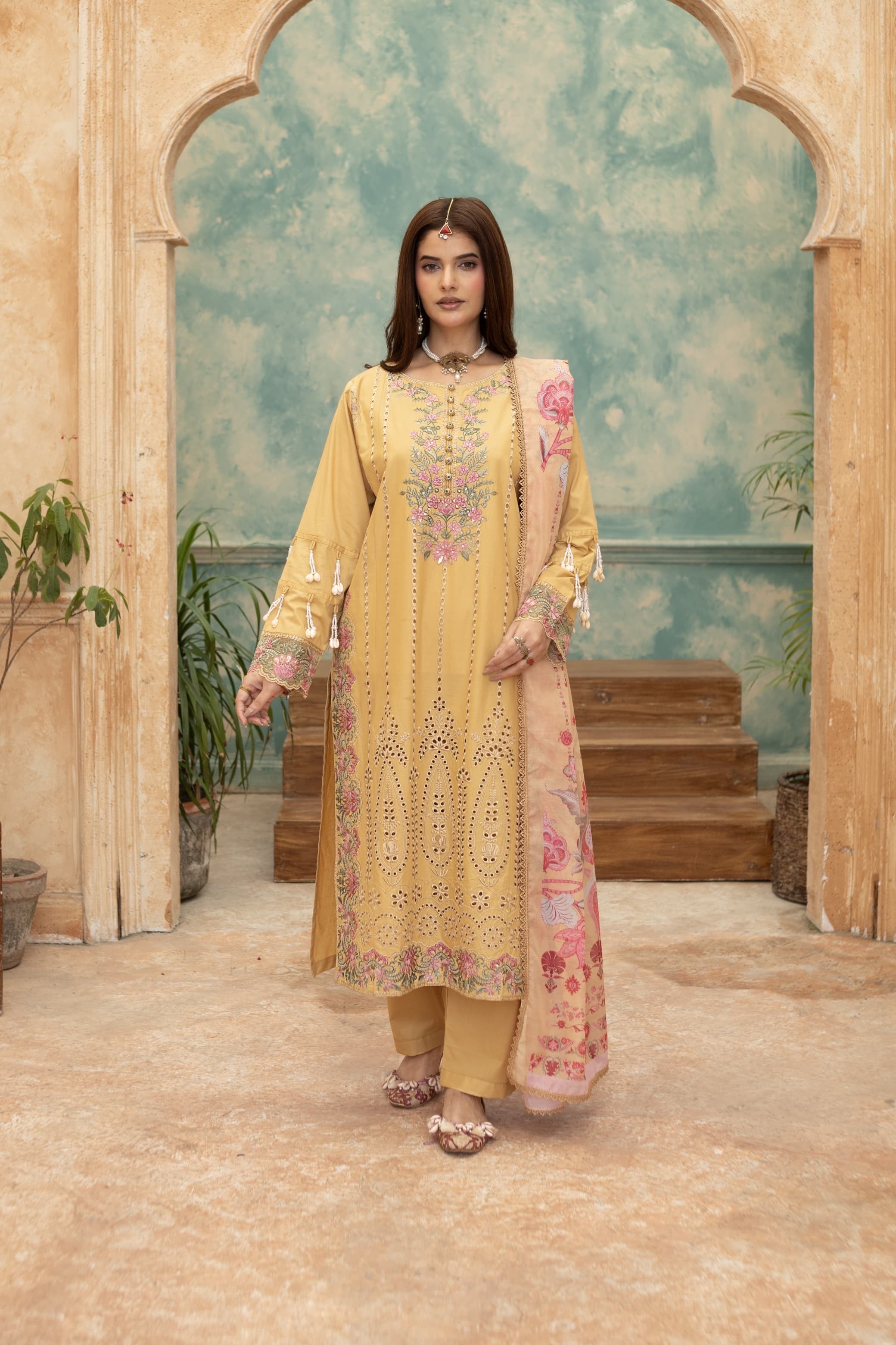 GulNoor-Butter lemon Embroidered Pret (3 pc)