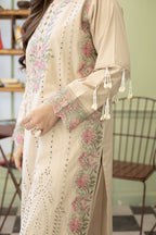 GulNoor-Ivory beige Embroidered suit (3pc)