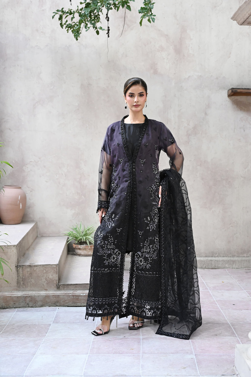 Belle -Midnight plum(Embroidered) - 3Pc