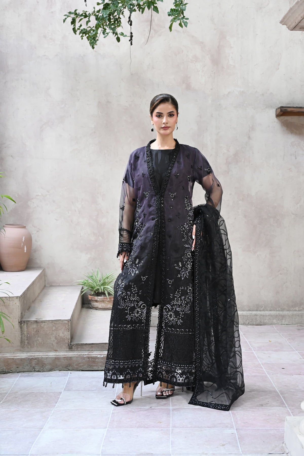 Belle -Midnight plum(Embroidered) - 3Pc
