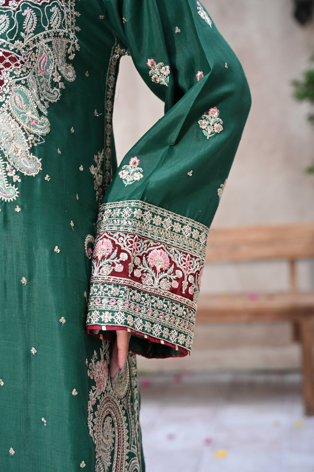 Valentina-Emerald Green (Embroidered) - 3Pc