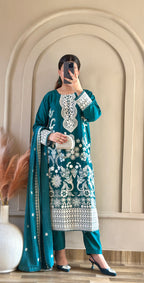 Mahnoor (Bottle Green) - 3Pc