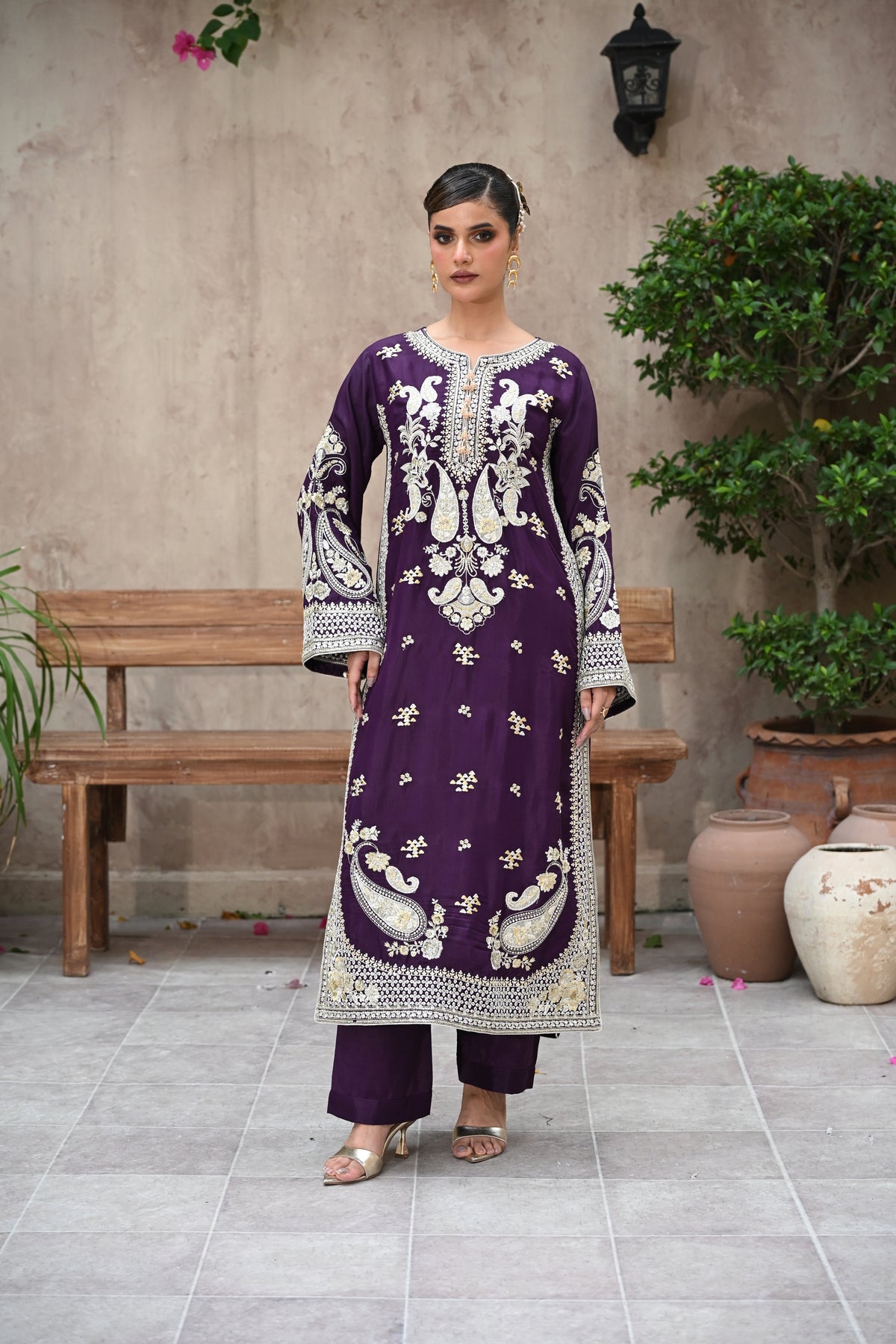 Seraphine -Plum (Embroidered) - 3Pc
