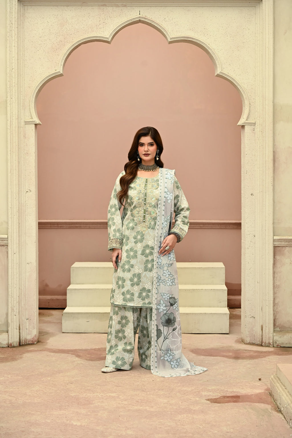 Abeer-e-Gul- Pistachio Pearl (Embroidered) - 3Pc