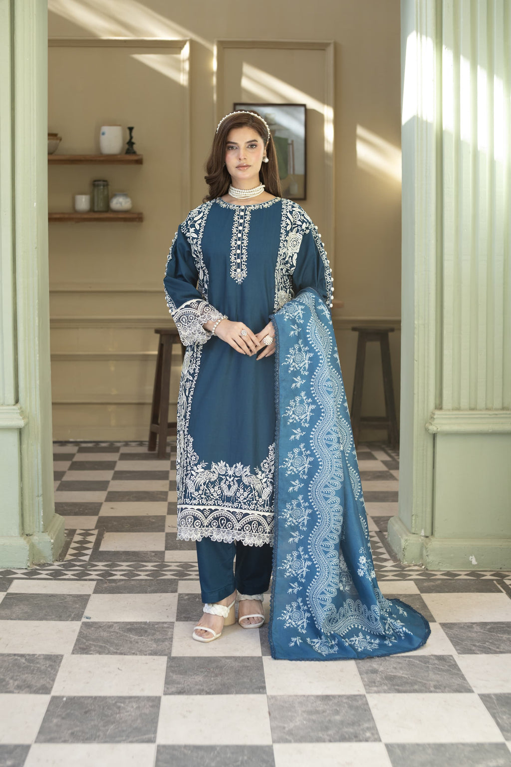 Noor-Teal Embroidered Pret (3pc)