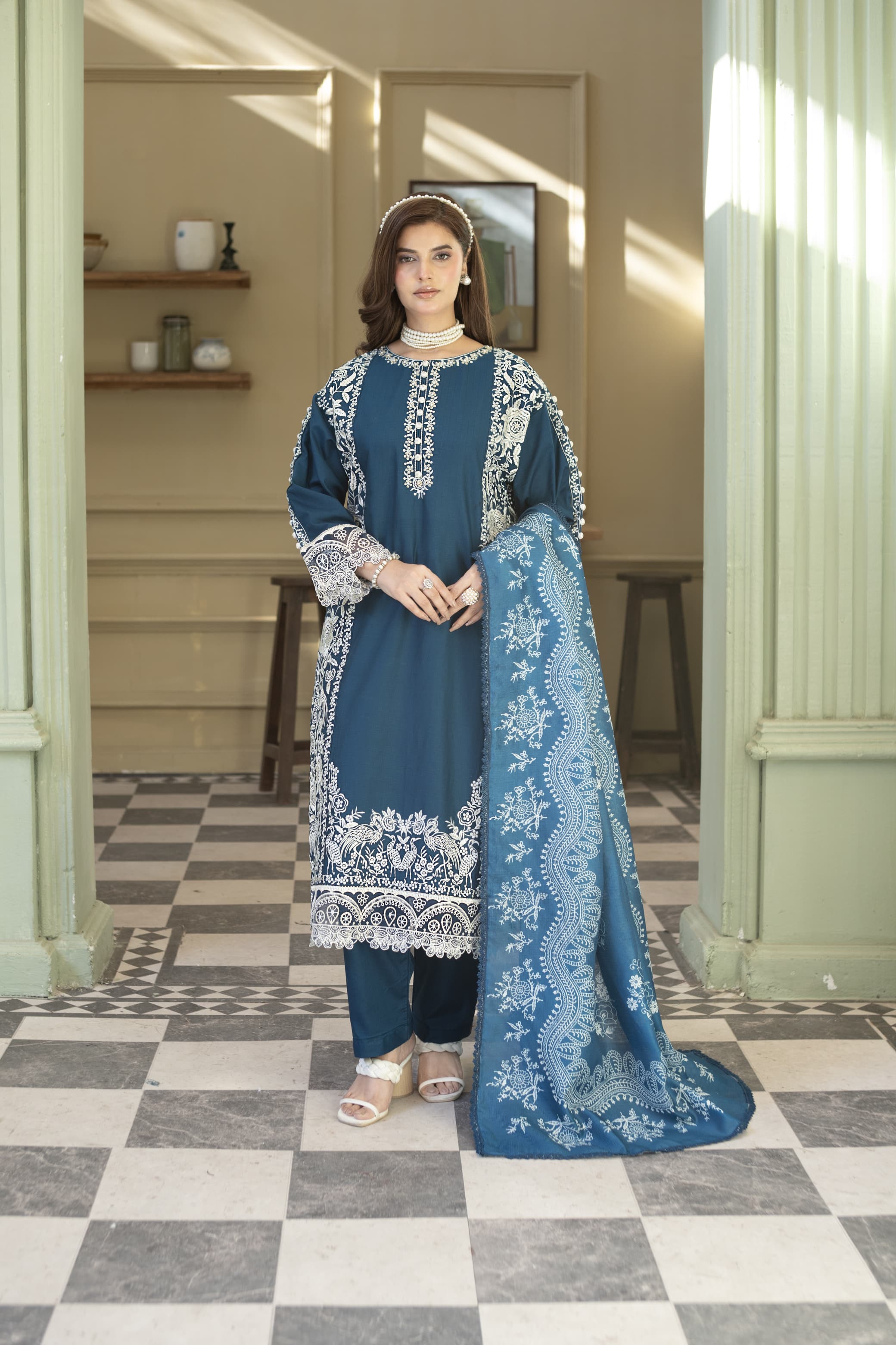 Noor-Teal Embroidered Pret (3pc)