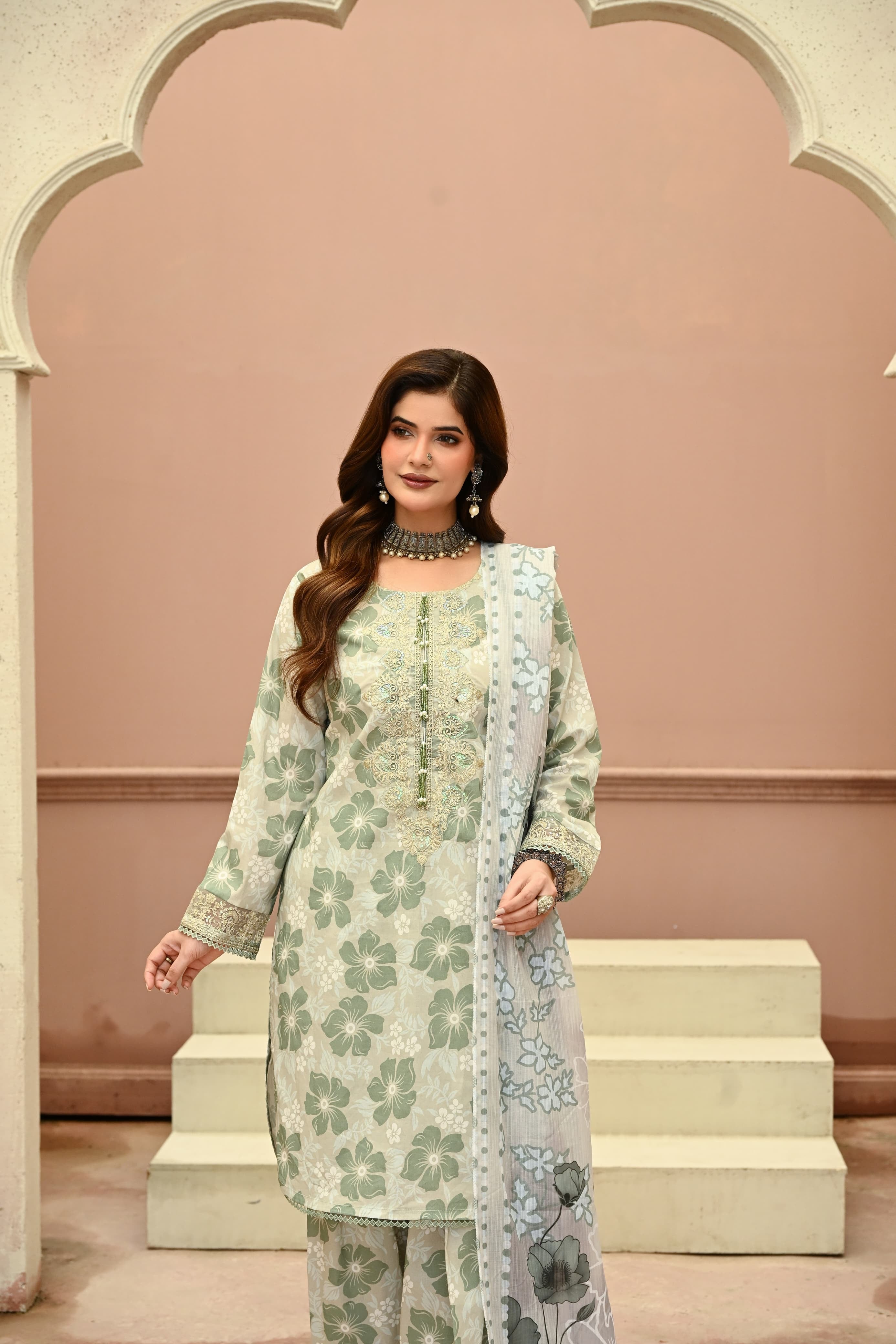 Abeer-e-Gul- Pistachio Pearl (Embroidered) - 3Pc