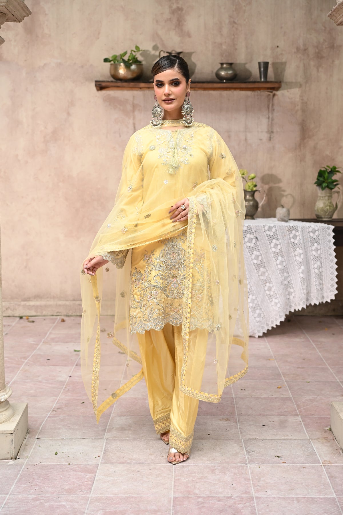 Celleste -Butter Yellow(Embroidered) - 3Pc