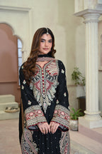 Valentina-Black (Embroidered) - 3Pc