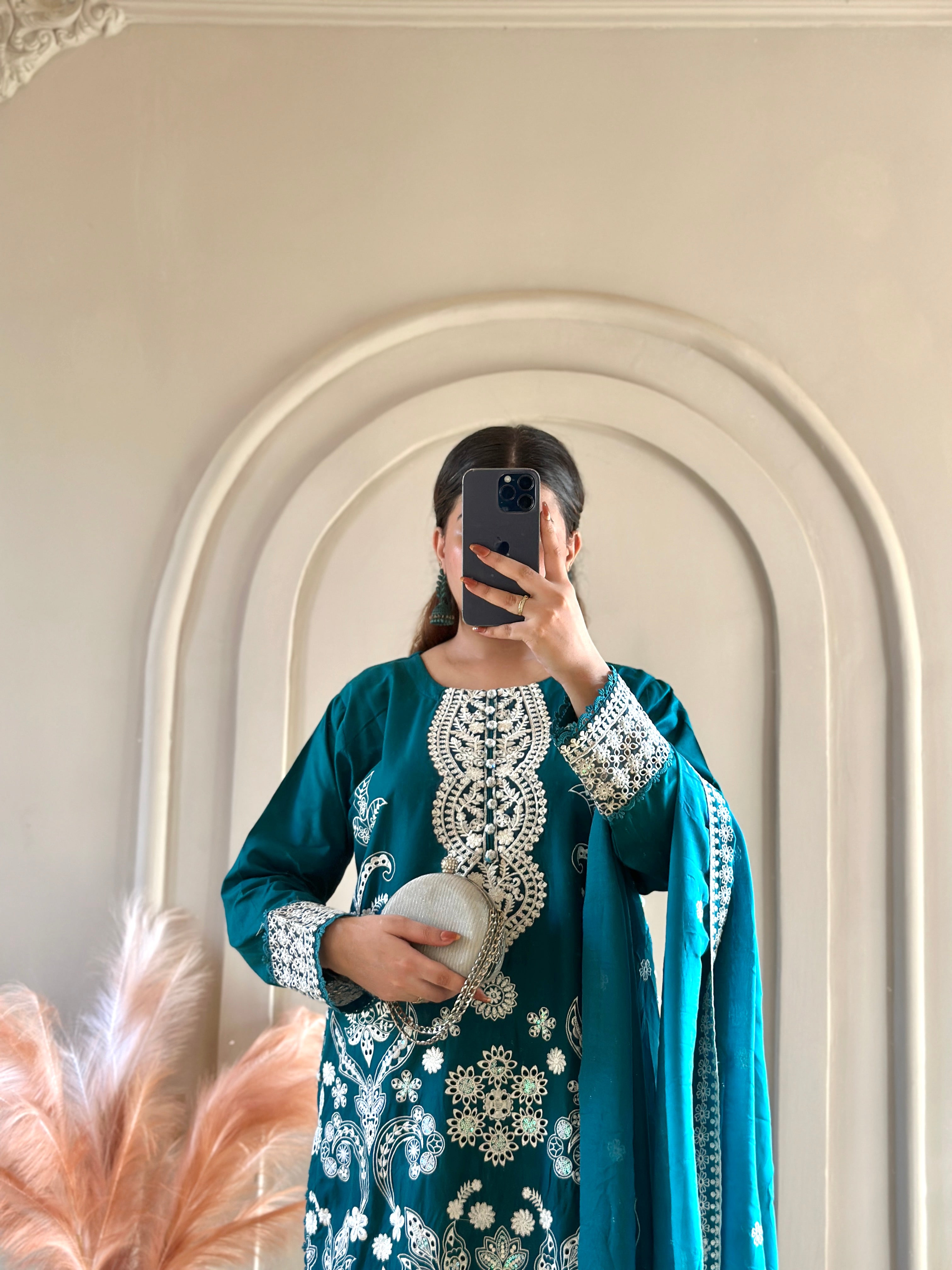Mahnoor (Bottle Green) - 3Pc