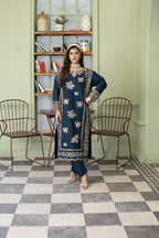 Meher-Midnight blue Embroidered Pret (3pc)