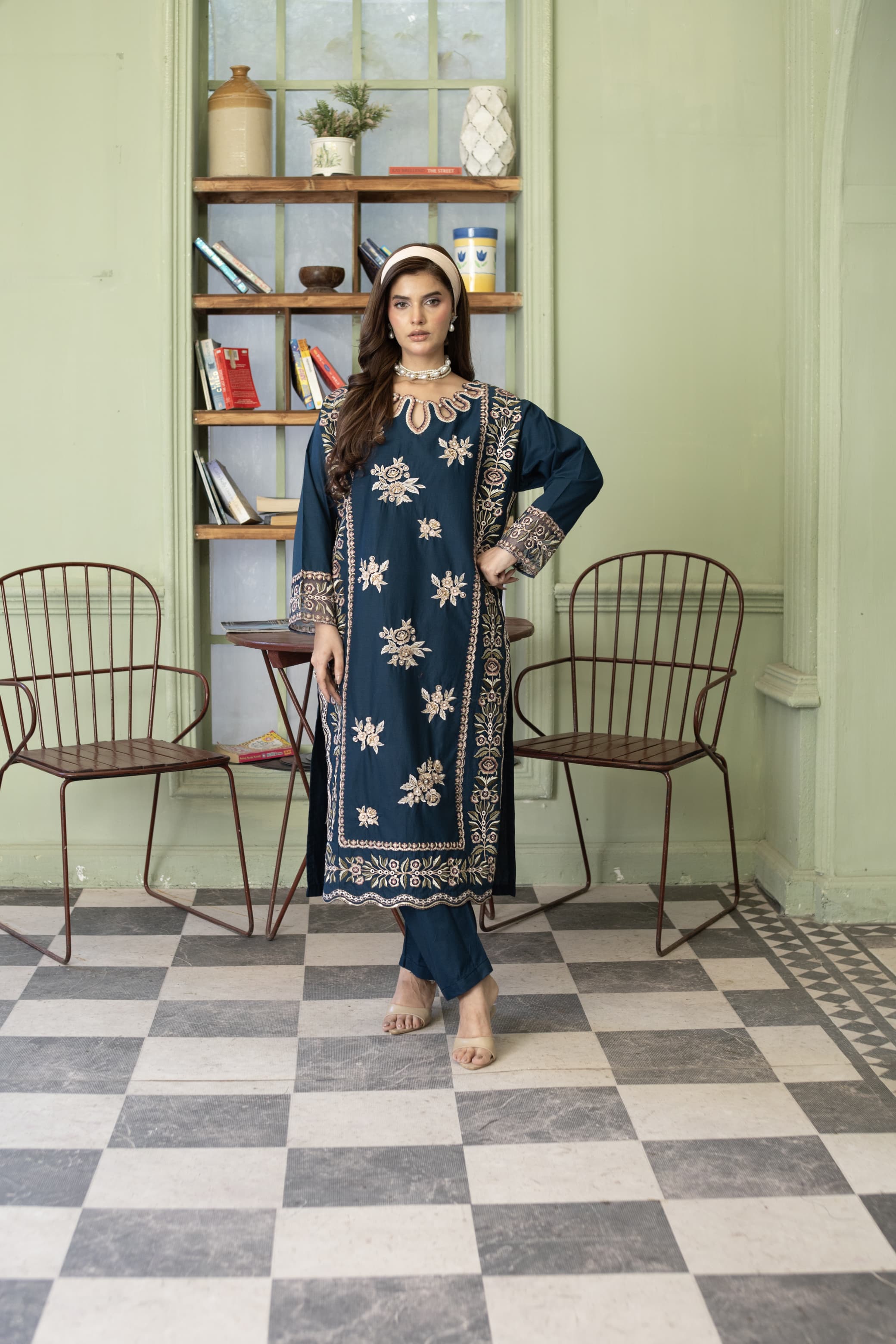 Meher-Midnight blue Embroidered Pret (3pc)