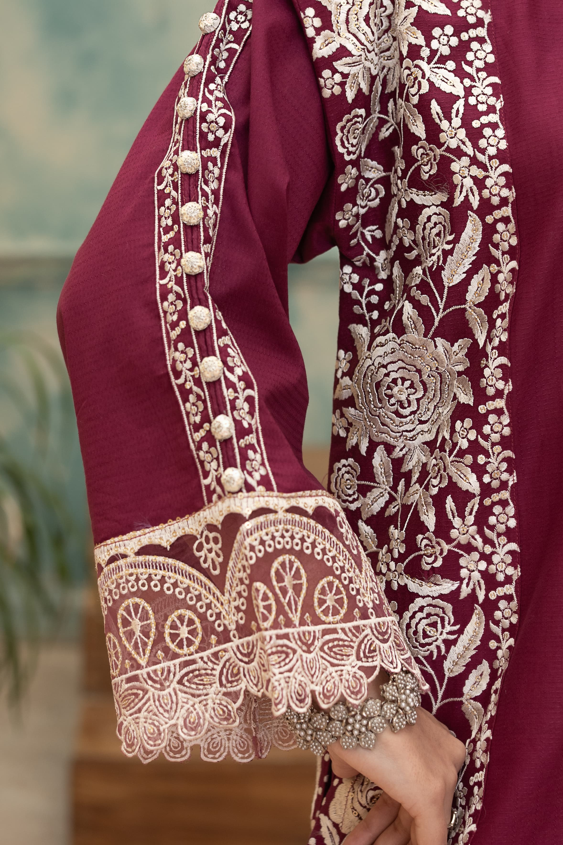 Noor-Wine Embroidered Pret (3pc)
