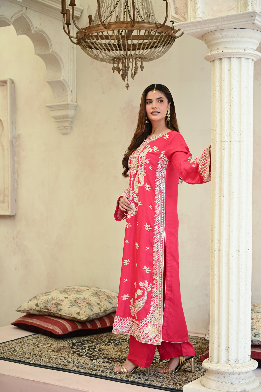 Seraphine -Ruby pink (Embroidered) - 3Pc