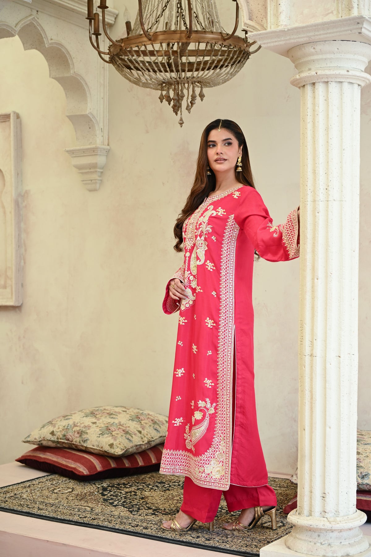 Seraphine -Ruby pink (Embroidered) - 3Pc