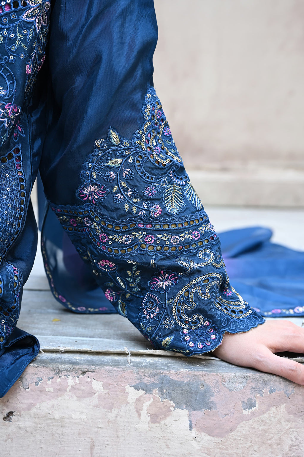 Amour -Deep teal (Embroidered) - 3Pc